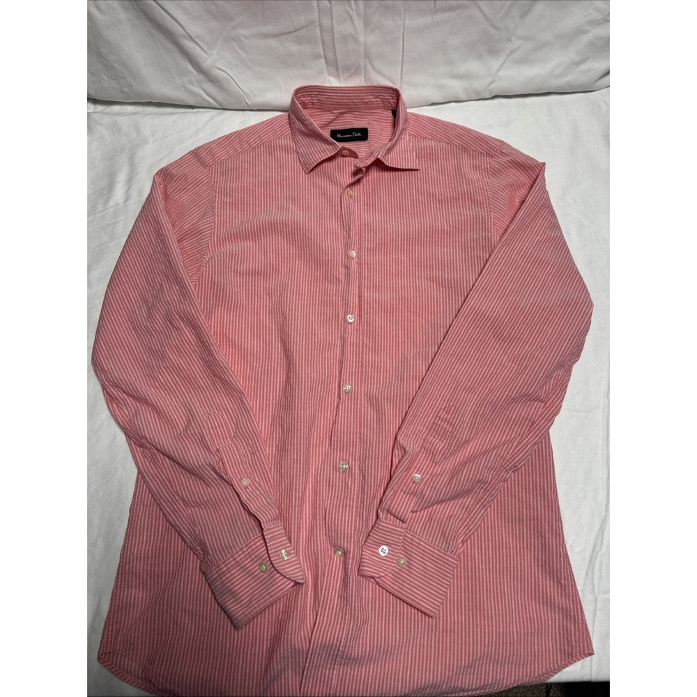 Massimo Dutti Pink White Striped Cotton Button-Down Button-Up Shirt M